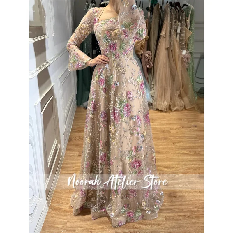 Custom A-line Lace Long Sleeves Square Neck Women's Ball Gown Dresses for Luxury Party Formal Dress 2026 Woman Evening New