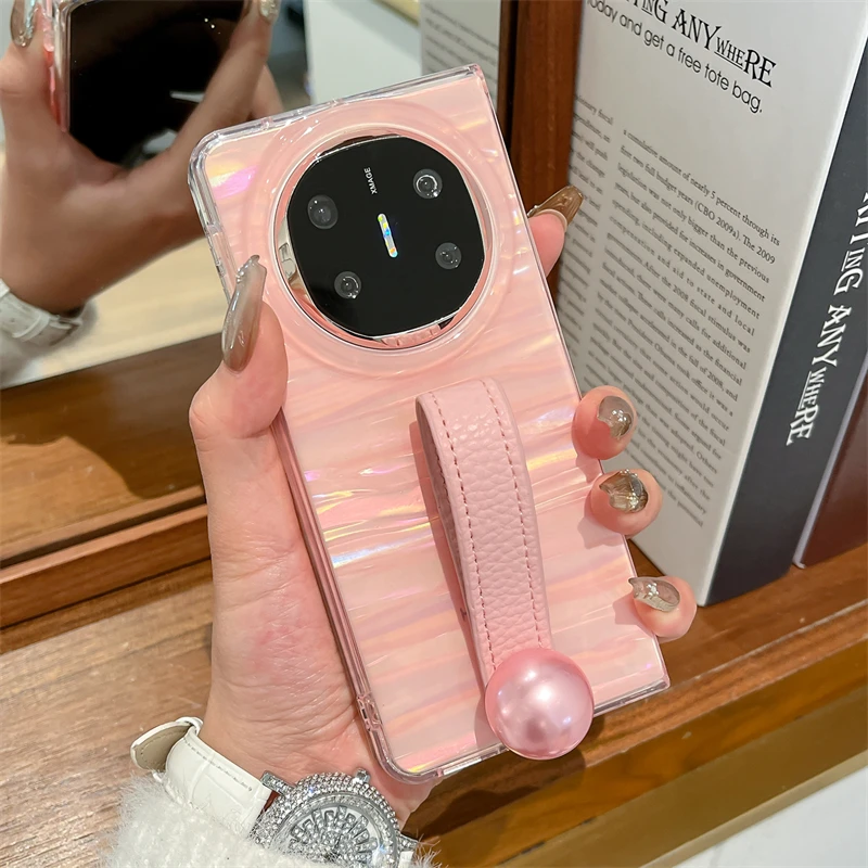 

For HUAWEI Mate x6 Case IMD Shiny Shell Pattern Mobile Phone Cover With Pearl Strap