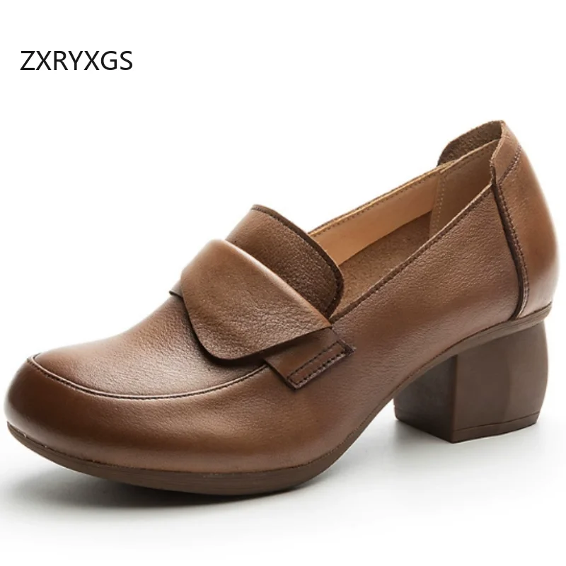 

ZXRYXGS 2026 New Trendy Premium Full Genuine Leather Shoes Fashion Elegant Office Work Banquet Shoes Women Mid Heel Shoe