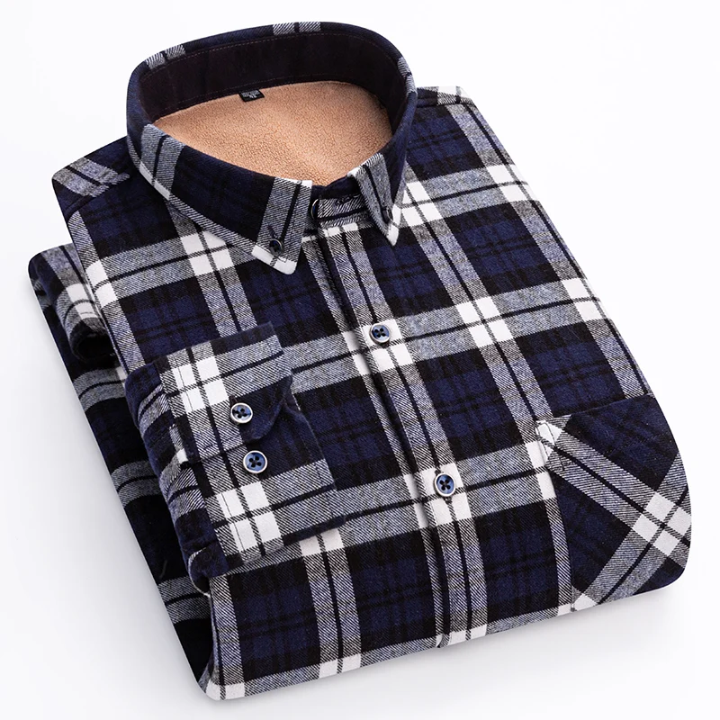 

New in shirts Plus size 8xl Winter Warm 100%cotton brushed long-sleeve shirts for men Thick plaid casua elegant designer clothes