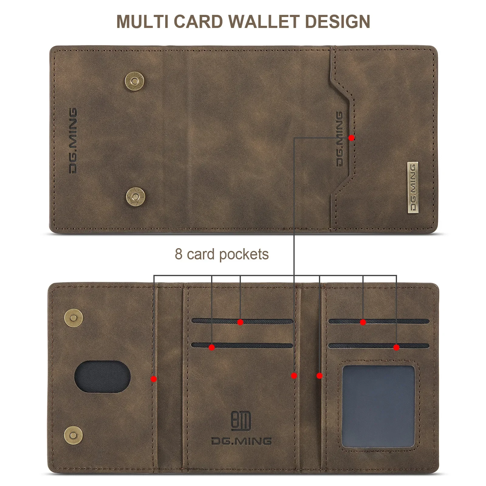 Detachable Magnetic Leather Wallet Case with Card Holder