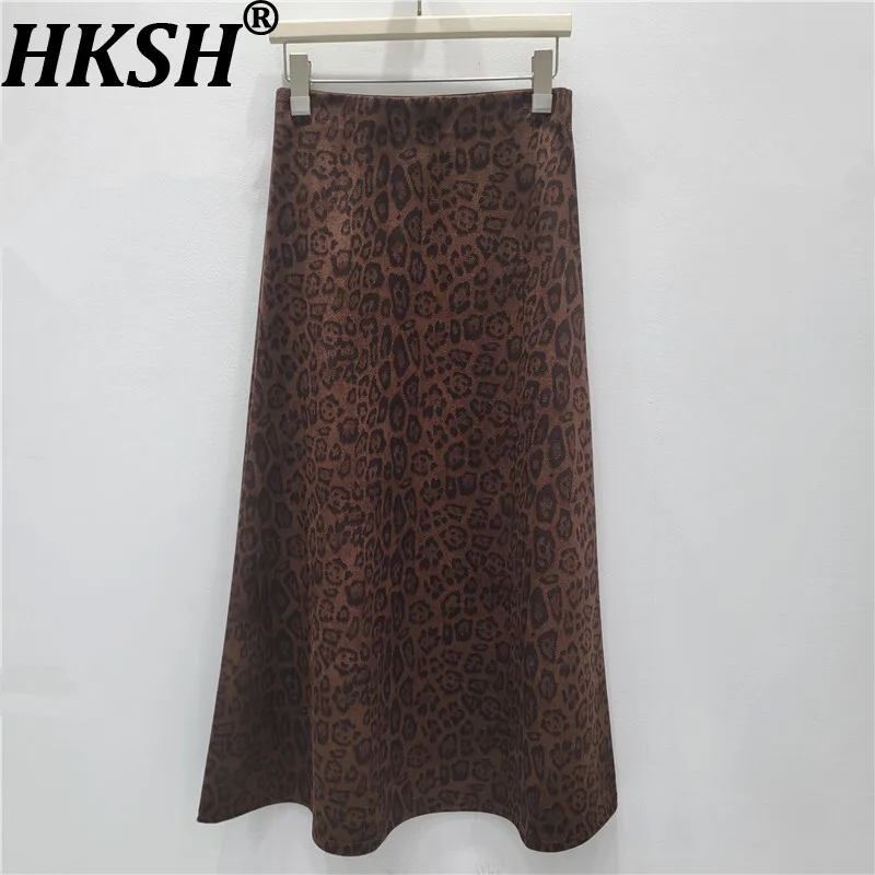 

HKSH осень-зима новая женская юбка из искусственной замши с леопардовым принтом эластичная талия трапециевидной формы элегантная уличная одежда юбки-русалки HK14102