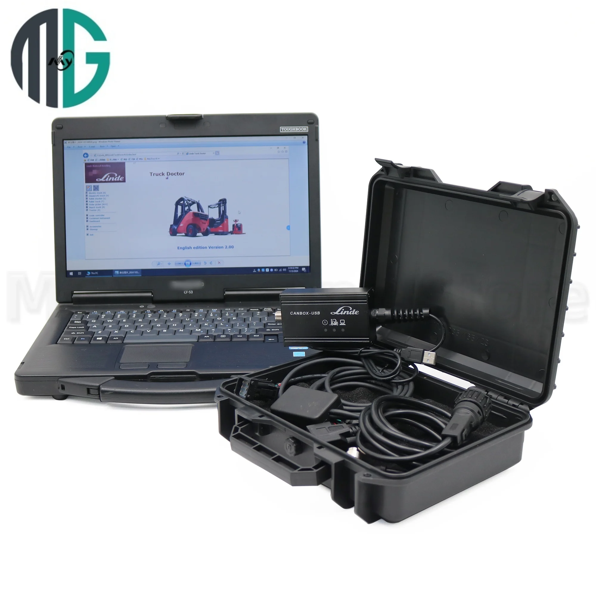 For Linde Diagnostic Tool Canbox CF53 Pathfinder Software Forklift Linde LTD2 Tablet LSG Diagnostic Scanner Truck