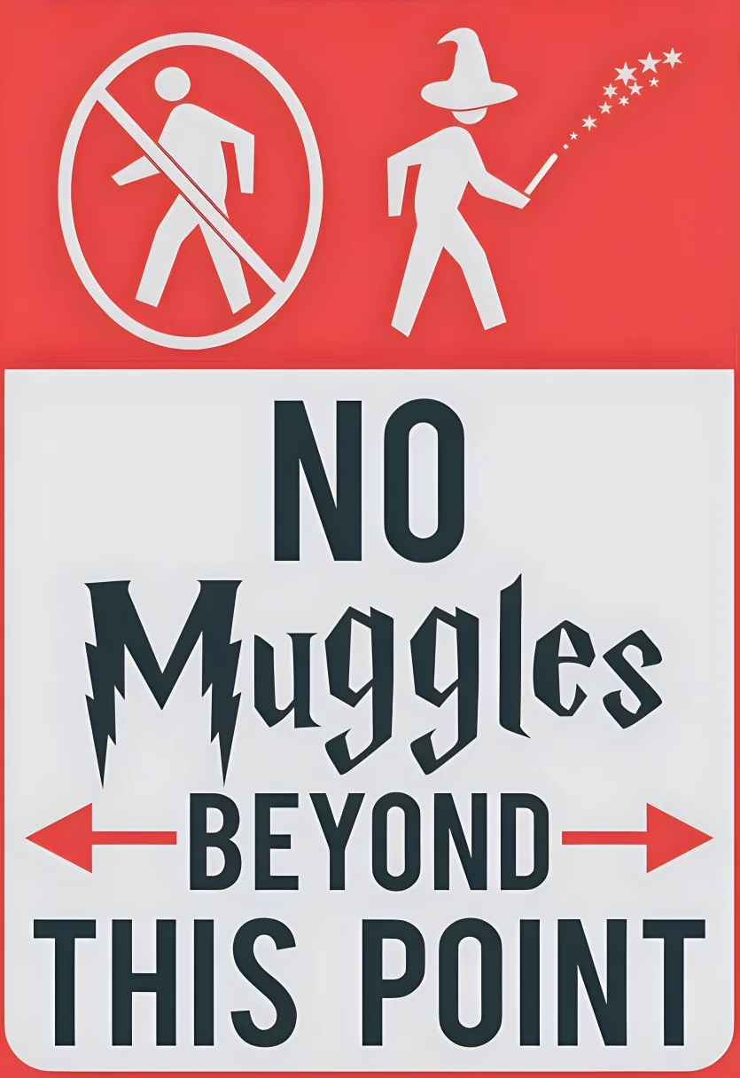 No Muggles Beyond This Point Metal Tin Sign Wall nostalgic,Fun Home School Room Door Garage Outdoor Courtyard Wall Decor Poster