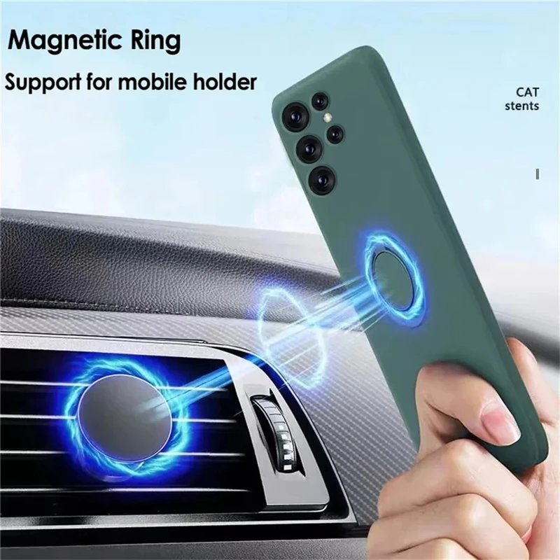 Liquid Silicone Magnetic Holder Case For Samsung Galaxy S24 S23 S22 S21 Ultra Plus S20 S24 FE A55 A25 A34 A54 A53 A52 Soft Cover