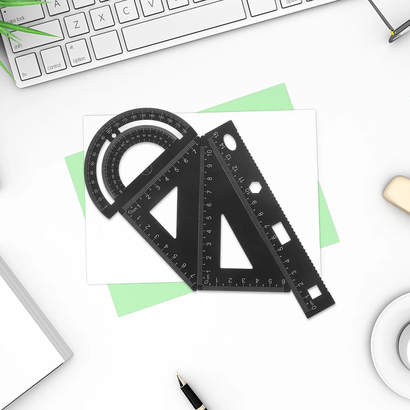 4 قطعة مجموعة مسطرة معدنية أدوات الهندسة المحمولة حافة مستقيمة مثلث المنقلة مجموعة أدوات مكتبية مدرسية للطلاب #3