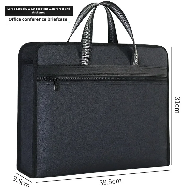 Bolsa de arquivo A4 de negócios, bolsa de informações portátil, bolsa de arquivo de lona com zíper, bolsa de escritório masculina espessada multicamadas.