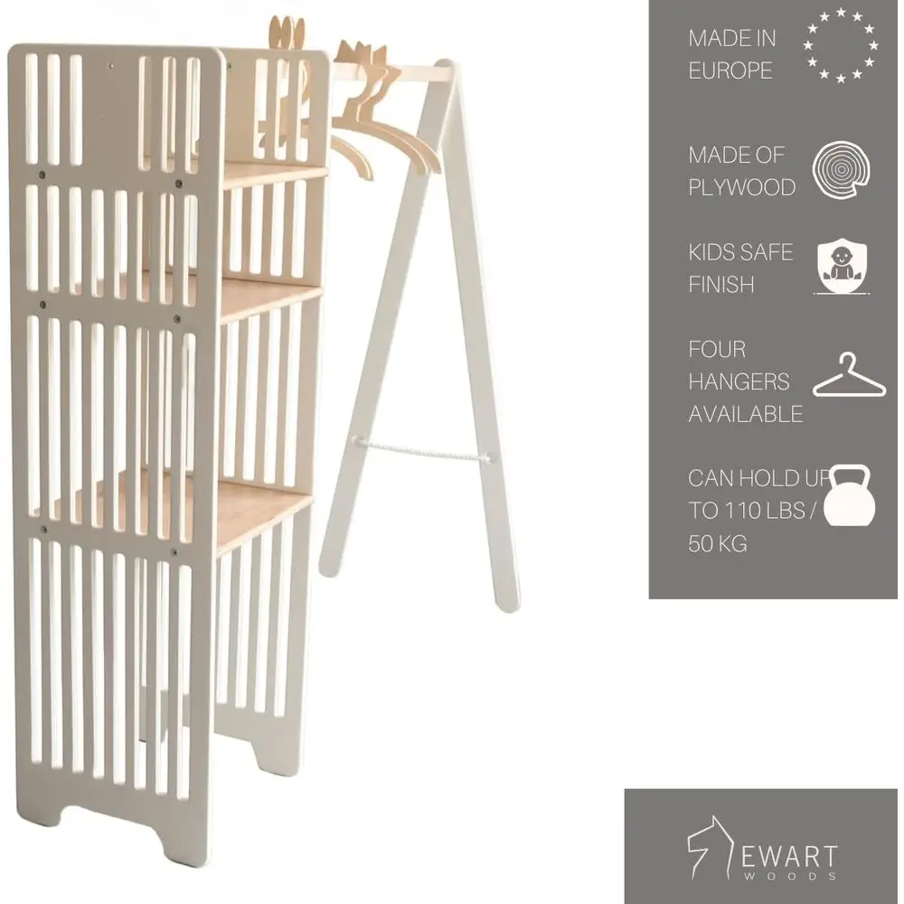 Children's Wooden Clothing Rack for Toddler Wardrobe Storage Solutions