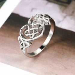 ZHOUYANG Rings For Women Lady Classic Hollow Out Love Heart Celtic Knot Silver Color Wedding Party Gifts Fashion Jewelry KAR397