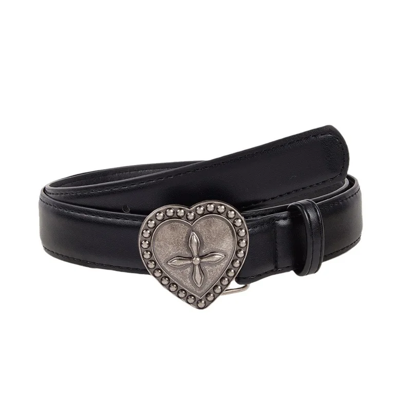 Gothic Fashion Vintage Peach Heart Cross Belt for Women Y2k Belt Diesel Belt for Lady Luxury Designer Jeans Dress Accessories