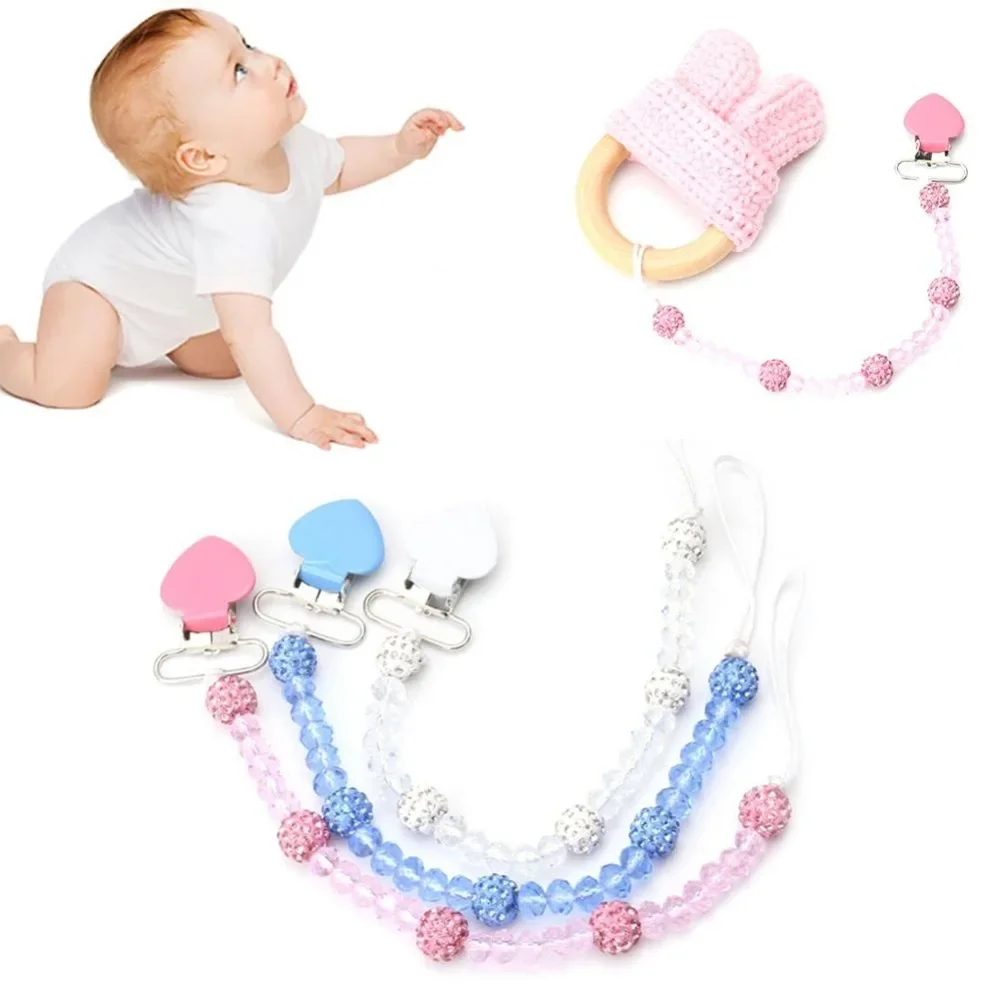 Pacifiers for Babies Attache Tetine Baby Teething Pacifier Clip Soother Nipple Chain Holder Universal Pacifier Faux Girl Crystal