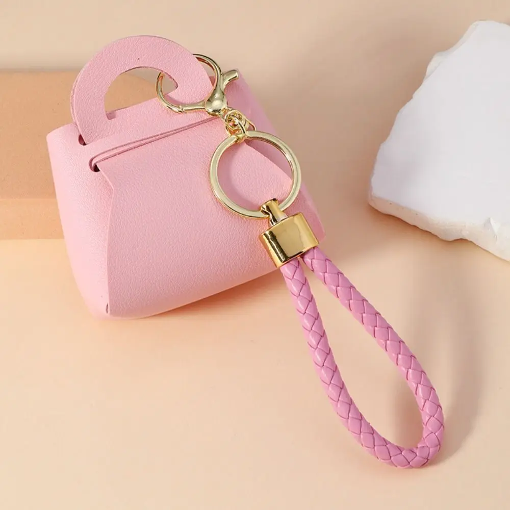 Bolsa para llaves de PU con cremallera, cartera de mano, monedero de moda, cartera de color sólido con llavero, Mini bolsa de almacenamiento, llavero de coche