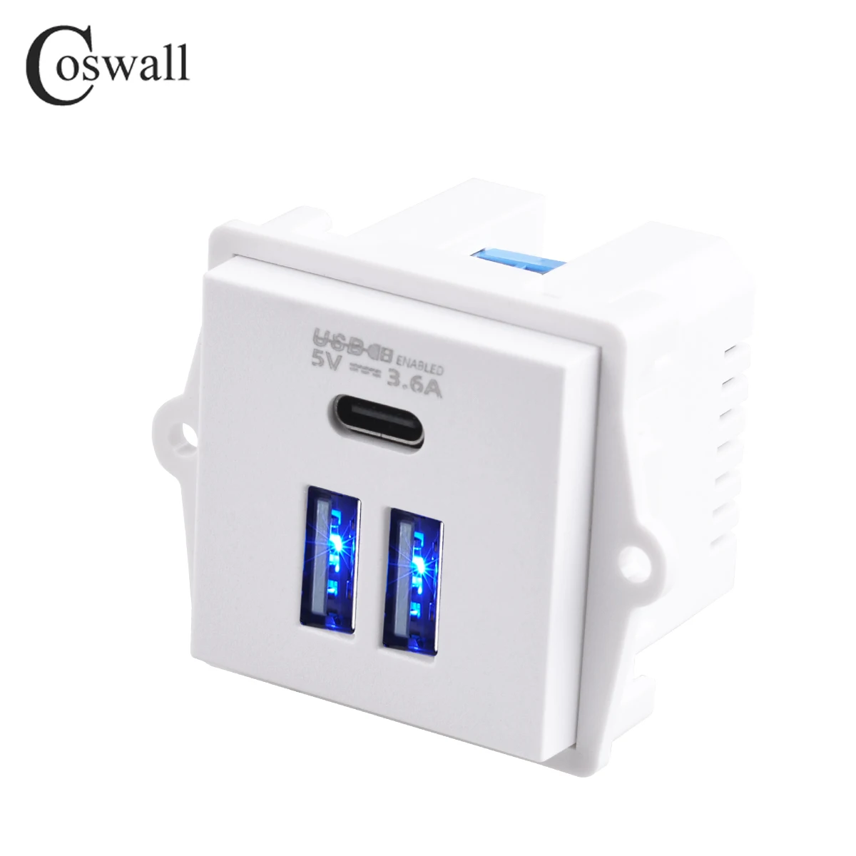 Type-A&Type-C 2 or 3 USB 18W Fast Stable Charger With 2 Hole Holder Easy Installation Blue Light-emitting Pillar