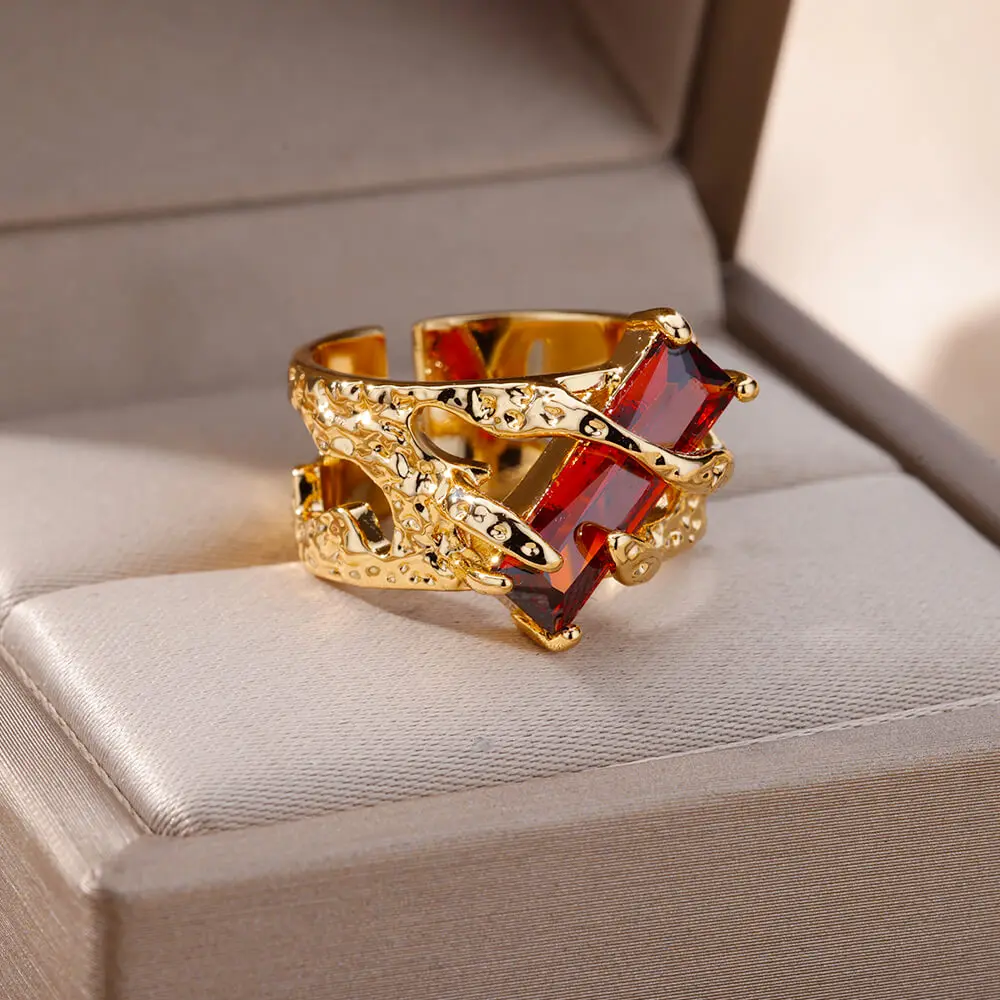 Red Zircon Stone Rings for Women Adjustable Stainless Steel Ring Vintage Wedding Jewelry Accessories free shipping item anillos