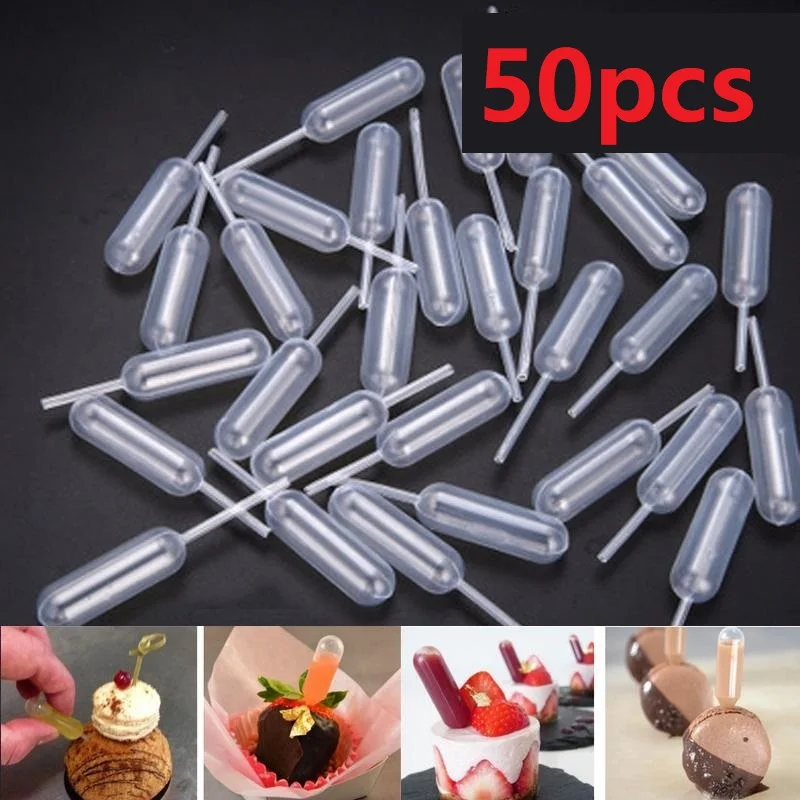 50/100PCS Juice Straw Dropper Plastic Squeeze Flow Heart Clip Jam Straw Burette Dessert Kitchen Baking Decoration Cake Baking