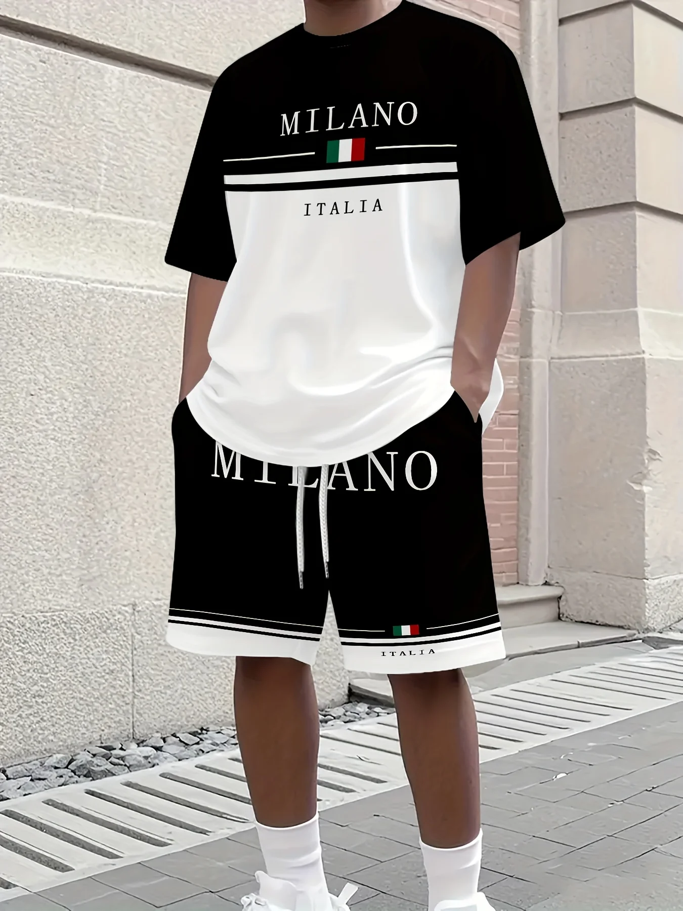 Summer Men's Round Neck Fashionable Casual Short Sleeved Shorts 3D Printed Set Comfortable Throughout The Four Seasons