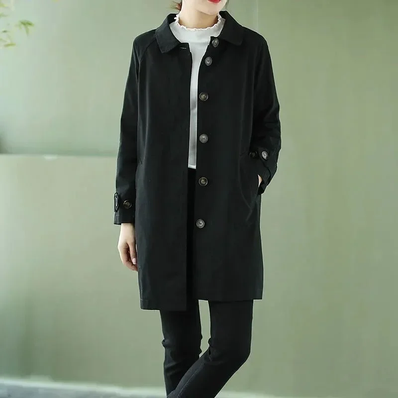 

Korean Loose Single-breasted Mid-Long Women Trench Coat Overcoat Windbreaker Female 2025 New Spring Autumn Trench Coat Woman