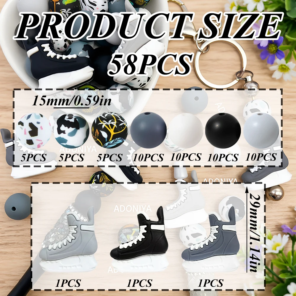 33/58-teiliges Set aus skaterförmigen Silikonperlen für DIY-Halsketten, Armbänder, Dekorationen, Stifte, Schmuckanhänger usw. Geburtstagsgeschenk für die Feiertage – Detail 4