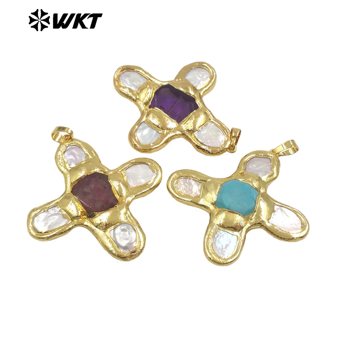 

WT-JP401 Vintage Style Cross Shape Freshwater Pearl And Green Turquois Stone Pendant Accessory For Necklace Handmade Making