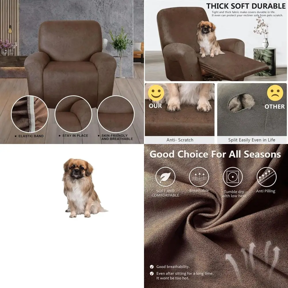 

Чехлы для кресел-реклайнеров увеличенного размера, толстые чехлы для диванов из 4 частей в стиле Lazy Boy, подходят для домашних животных и детей (X-Large, коричневый)