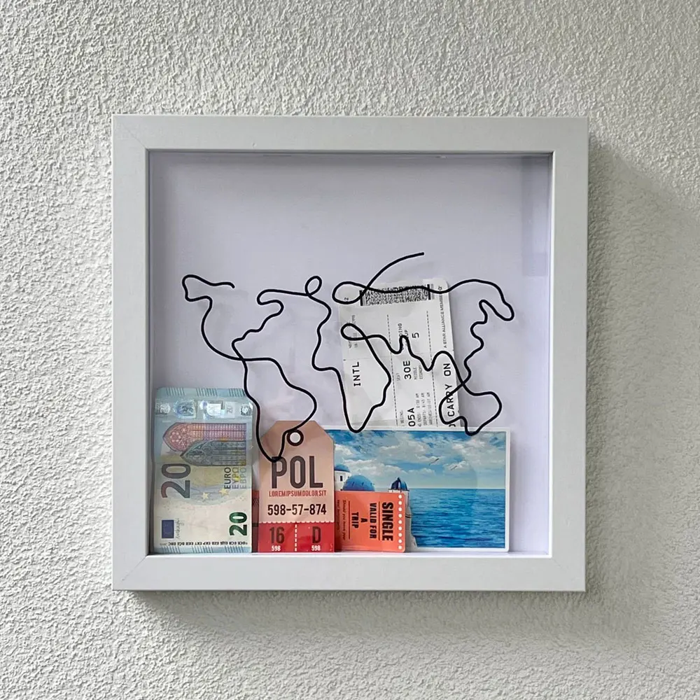 

Adventure Archive Box Travel Shadow Box Ticket Shadow Box with Slot Memory Boxes for Keepsakes Ticket Holder World Map Money Box