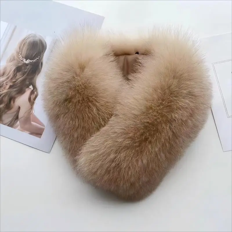 Natural Color Furry Ladies Gorgeous Outfits Real Raccoon Fur Scarf Collar with Magnetic Buckle