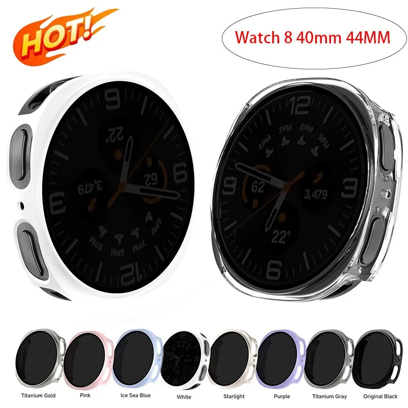 Sichtschutzfolie + PC-Hülle für Samsung Galaxy Watch 8 40 mm 44 mm, Bildschirmschutz aus gehärtetem Glas für Galaxy Watch 8 Bumper