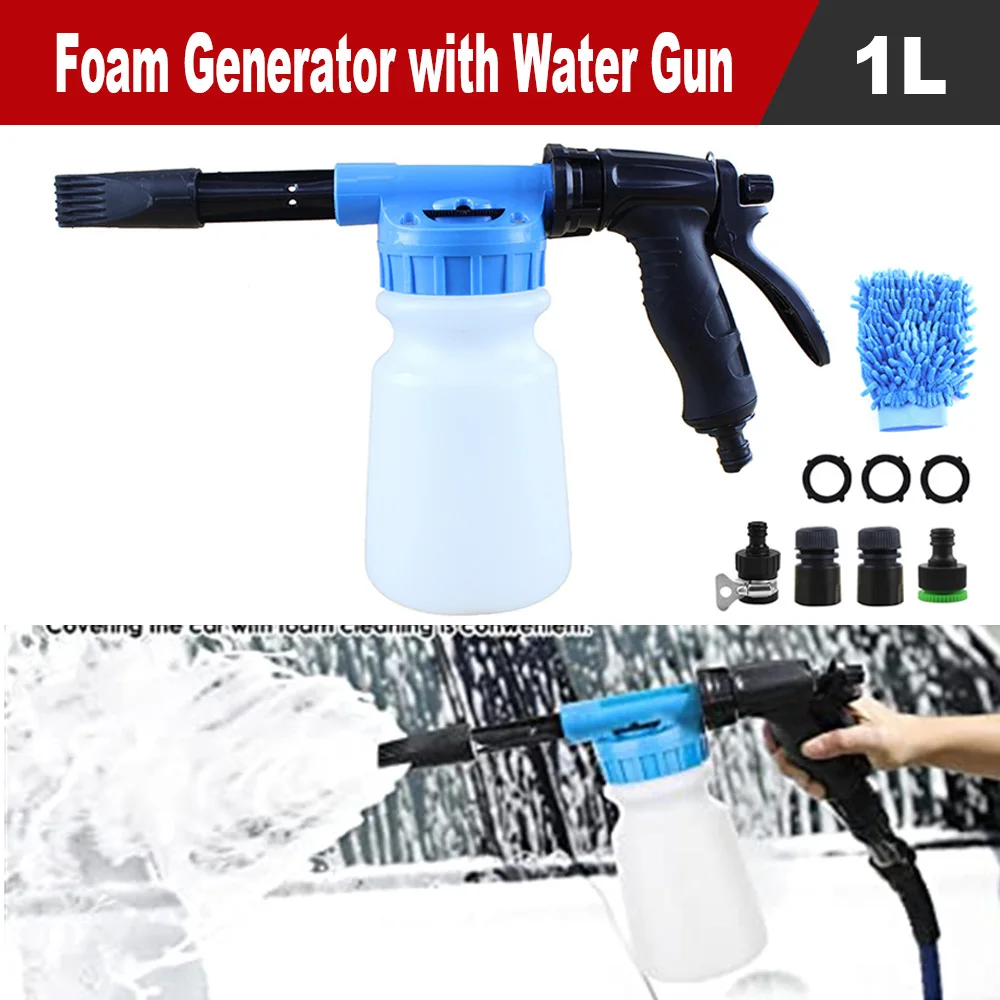 

1L Plastic Foam Generator with Water Gun Auto Car Washer Nozzle Sprayer Garden Watering Washing Cleaning Tools Accessories