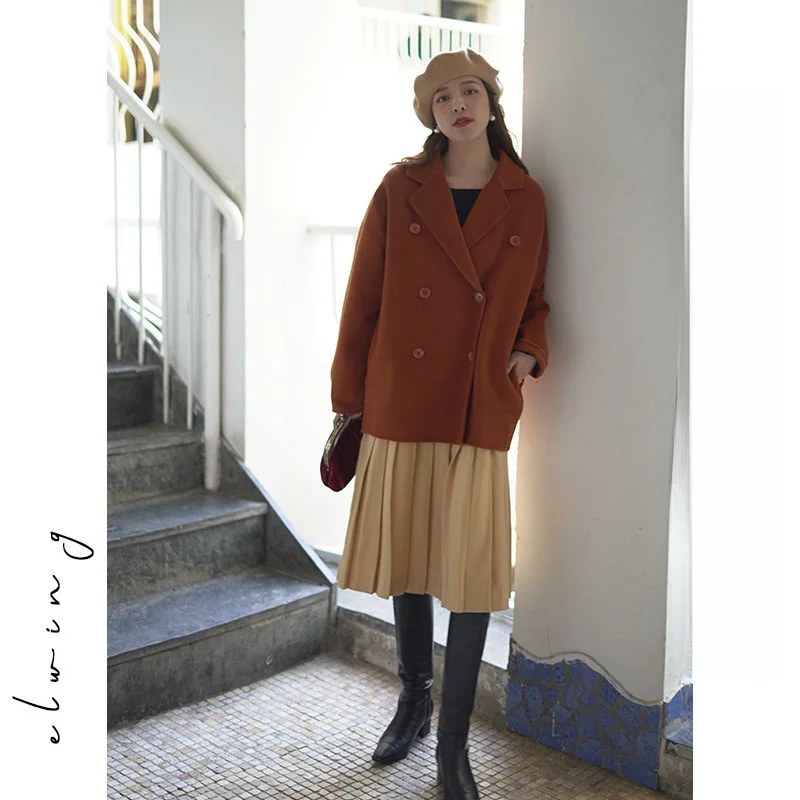 

Оригинальное винтажное женское пальто Elwing в стиле Хепберн, свободное, двубортное, ручной работы, из твида, Ele Faion