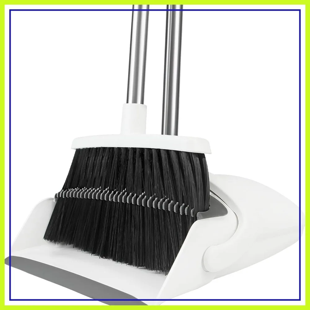 

52" Long Handle Broom and Dustpan Set, Self-Cleaning Teeth for Hair Removal, Heavy Duty Indoor Outdoor Sweeping Kit for Home