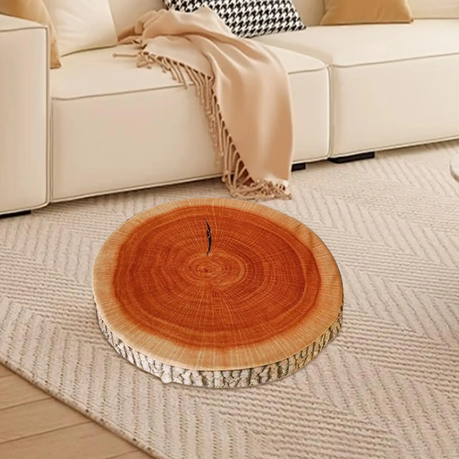 

2Pcs Stump Shaped Decorative Pillows Home Car Decor Cute Woods Grain Soft Chair Seat Cushion Pillow Realistic Cushion Decor