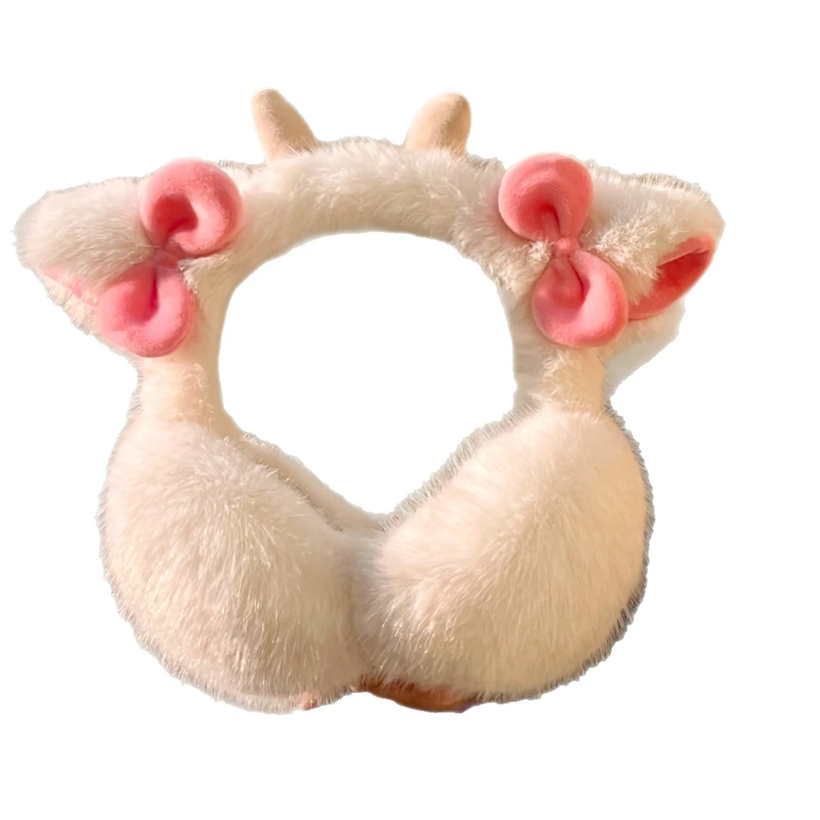 جديد الوردي رام القرن غطاء للأذنين مع لطيف ملون صغير القوس عقدة الشتاء يندبروف الدافئة فتاة الموضة امرأة غطاء الأذن