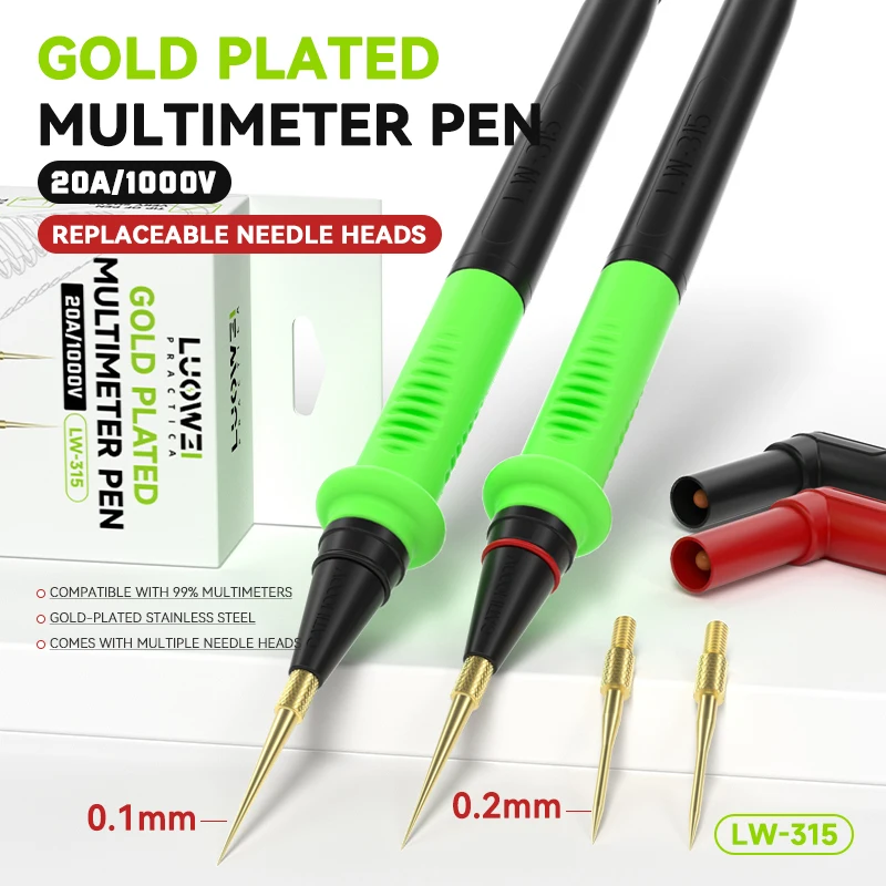 

LUOWEI LW-315 20A 1000V Universal Gold Plated Multimeter Pen Test Leads Probes Silicone Test Pen Replaceable Needle Probe Tool