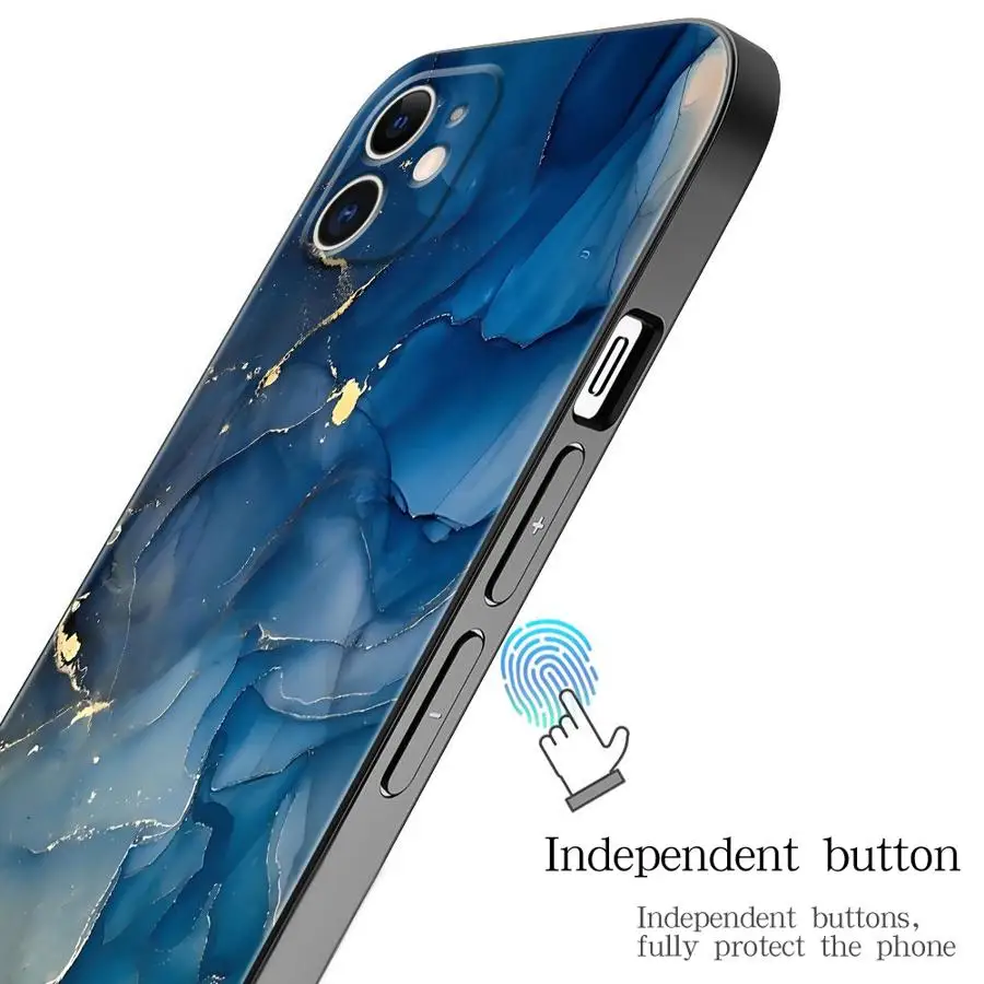 أزياء رخامية حالة زرقاء لفون ، غطاء الهاتف لفون 16 ، 15Pro ، 12 ، 13 ، 14 ، 11 برو ماكس ، XR ، 7 ، 8 ، SE ، XS ماكس ، 12 ميني ، 16 Plus ، 14Pro ، 13Pro