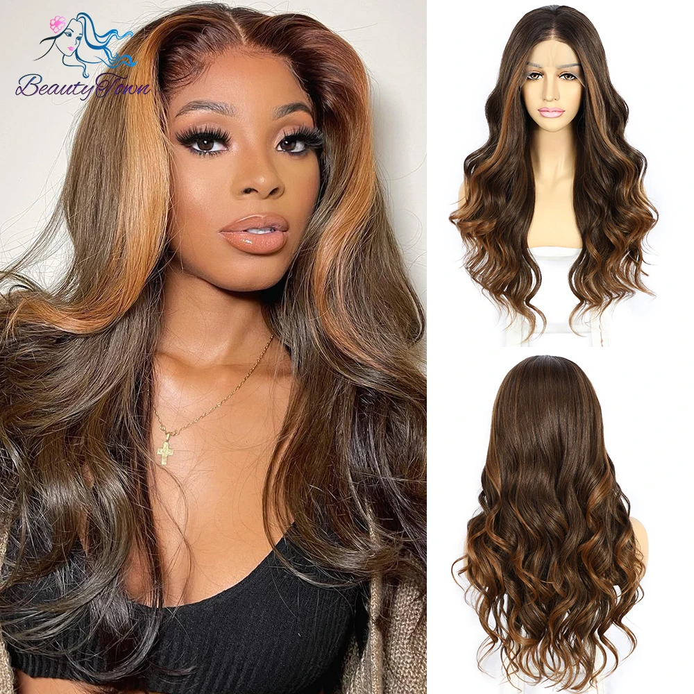 Perruque Lace Front Wig synthétique transparente HD, perruque Body Wave à reflets roux Orange, perruque Body Wave pour Cosplay