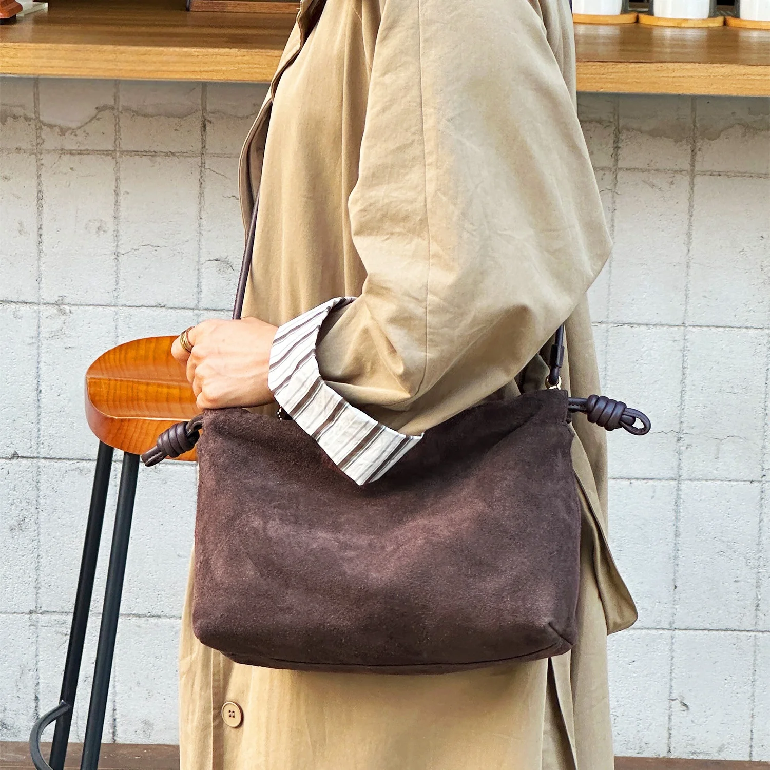 Retro Suede Cowhide Square Bag For Women New Fashion Matte Drawstring Cloud Bag Fashion Single Shoulder Crossbody Bag