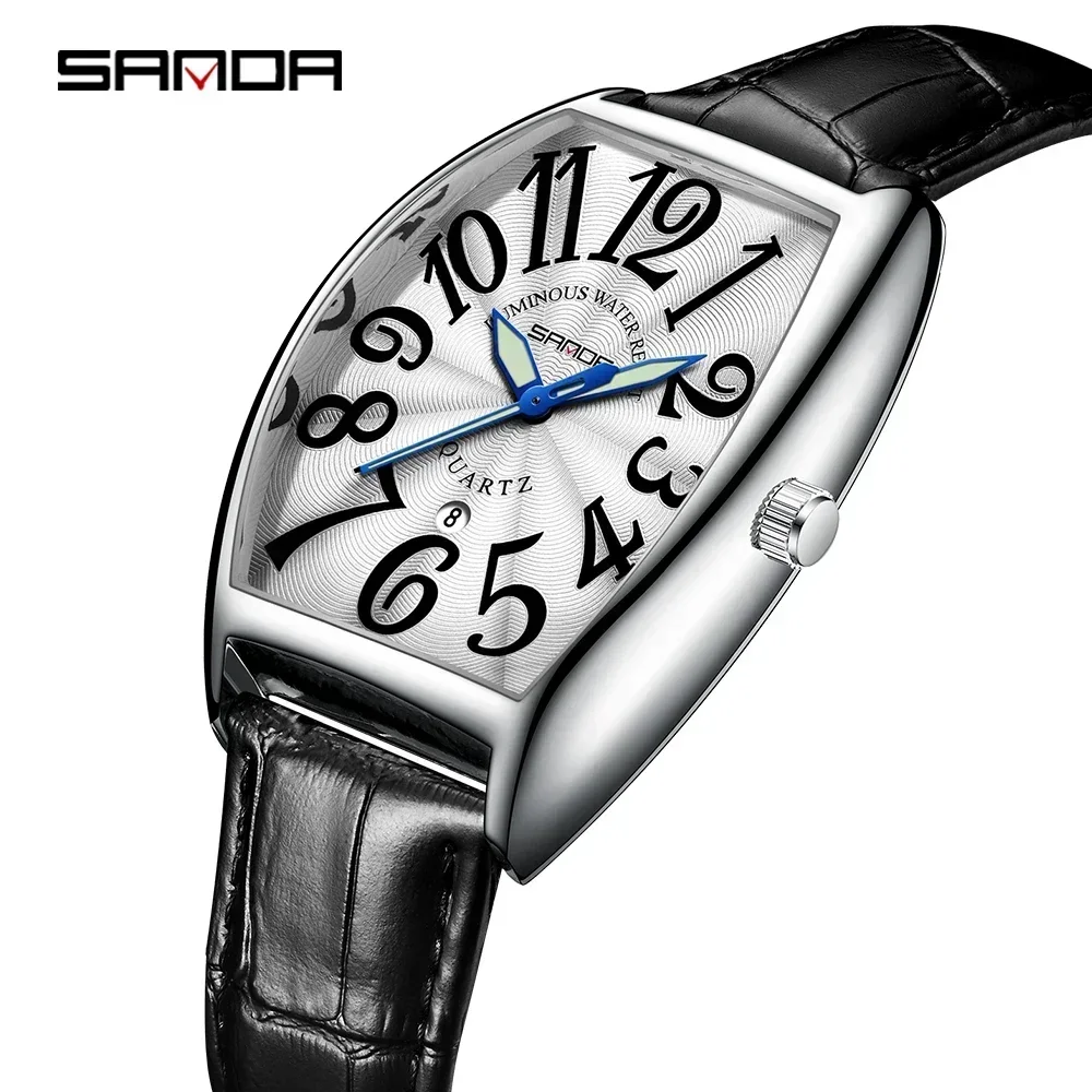 SANDA Orologio da polso al quarzo alla moda, delicato e semplice, impermeabile, con quadrante a forma di botte, design nottilucente