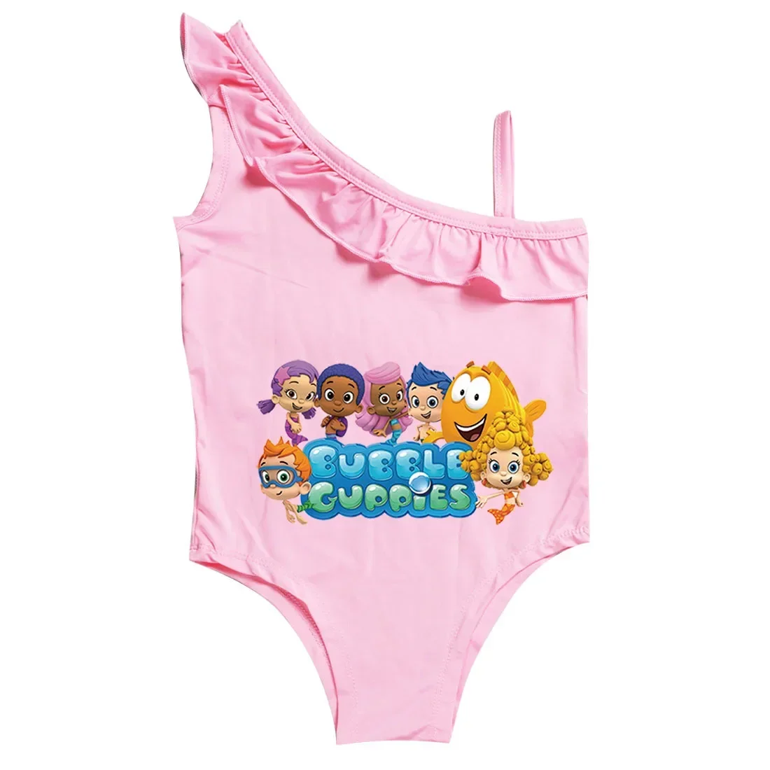 2-10Y Cartoon Molly-Bubble Guppies Clothes Kids One Piece Ruffle Swimsuit Baby Girls Swimwear Children's Sleeveless Beach Wear