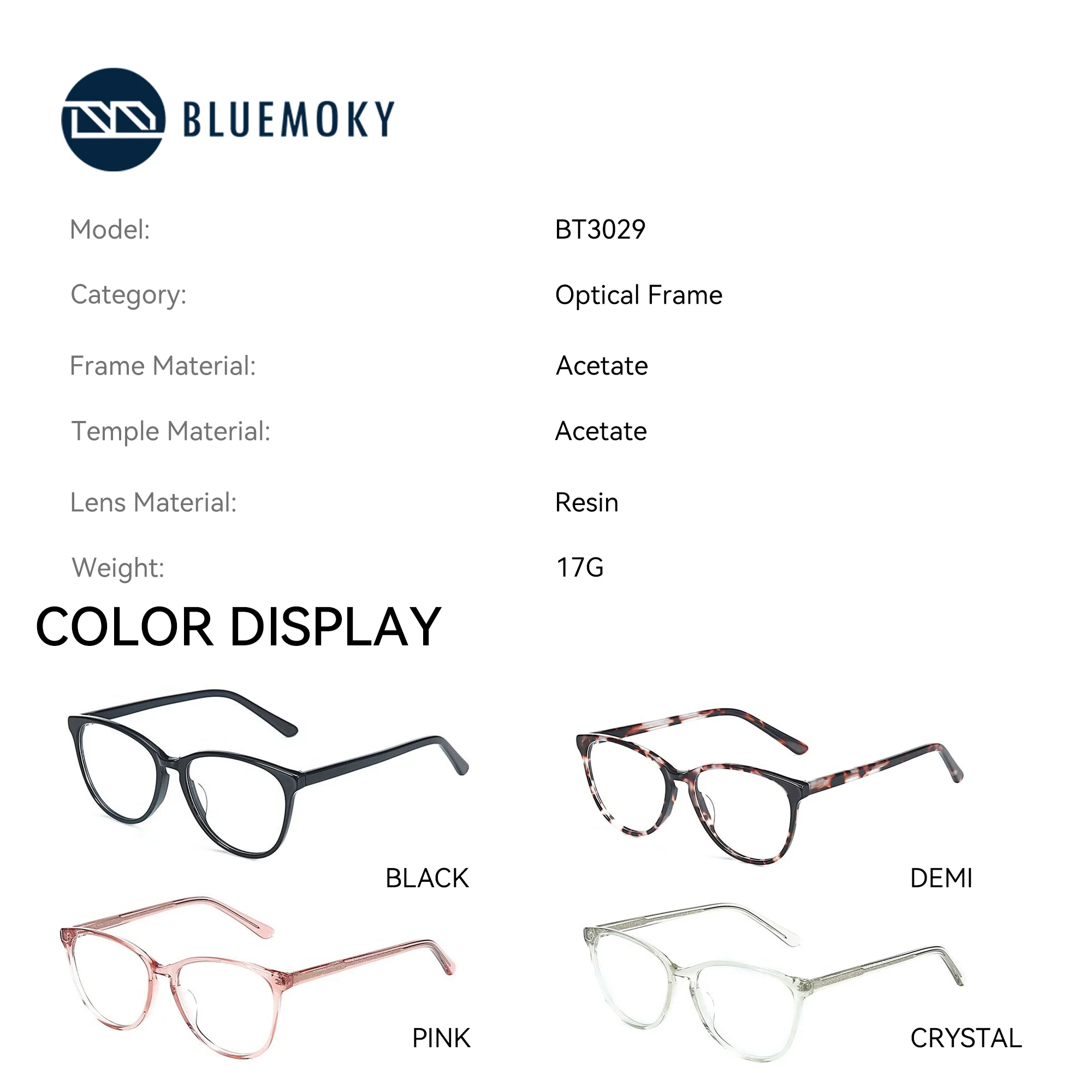 BLUEMOKY Fashion Square Acetate Fiber Prescription Glasses Anti Blue Light, Photochromic, Progressive Women's Glasses
