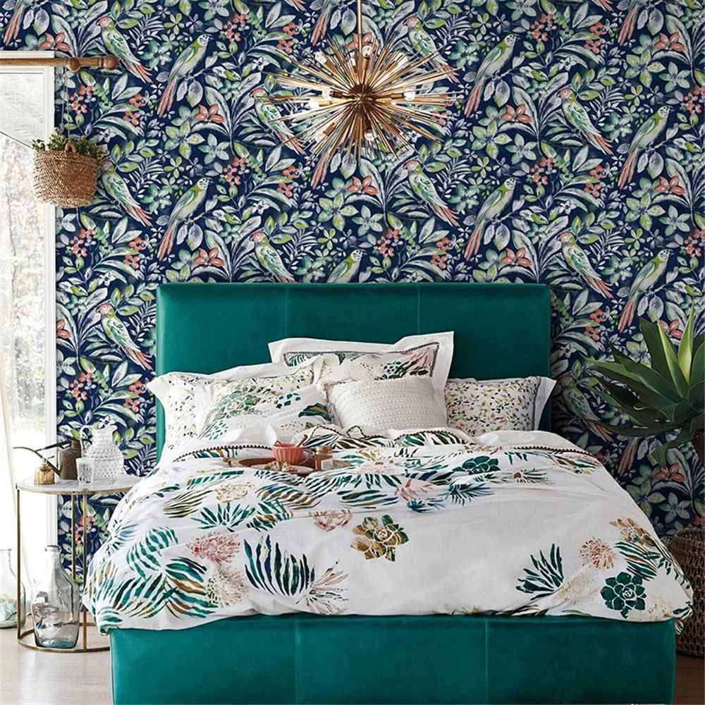 

Настенные обои в американском стиле для спальни, гостиной, столовой, красочные 3D-наклейки на стену с изображением попугаев и пасторальных мотивов