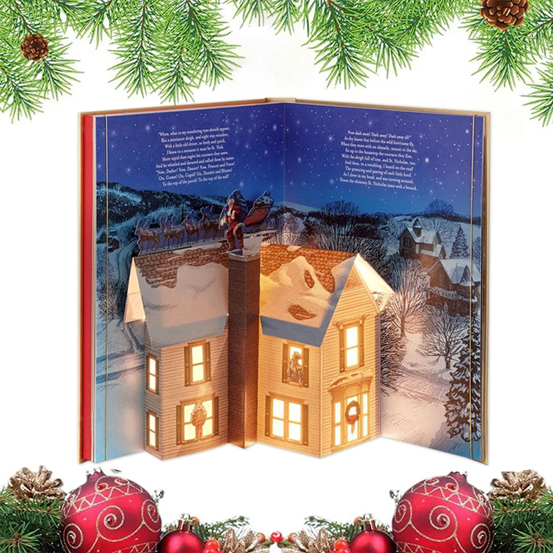 Christmas Pop-Up Book With Light Sound On Christmas Eve The Night Before Christmas Decoration New Year Gifts For Children Kids