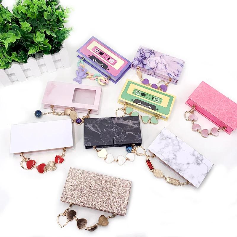 Wholesale  Eyelash Packaging Box Custom Logo Magnetic Packaging Cases 3D Mink Lashes Boxes Diamond Chain Magnetic Case With Tray