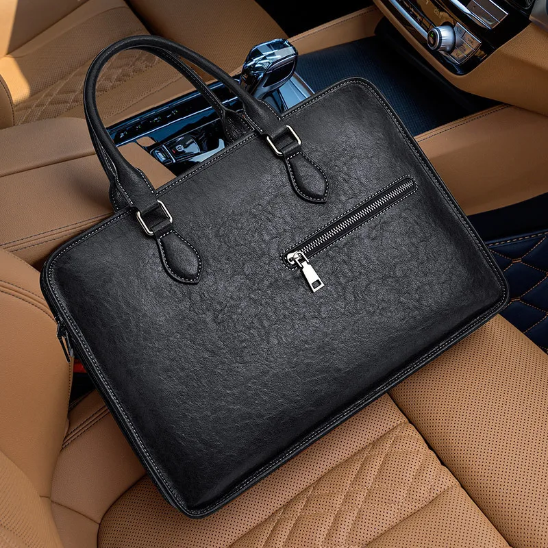 حقيبة جديدة جلد طبيعي رسول العلامة التجارية الفاخرة الرجال حقيبة رجل حقائب حقيبة الطبقة العليا جلد البقر عادية الكتف البني 14 بوصة #1