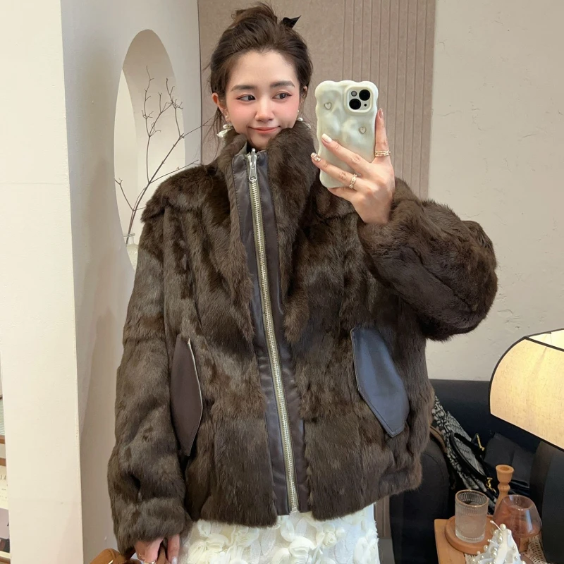 

Новая женская двусторонняя куртка-парка из кроличьего меха свободного кроя 2025 года для осени и зимы
