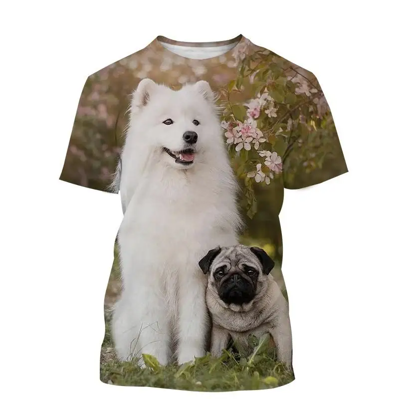 Summer Samoyed Pattern Men's T-shirt Hip Hop 3D Print Personality   Neck Short Sleeve  Fashion Clothes