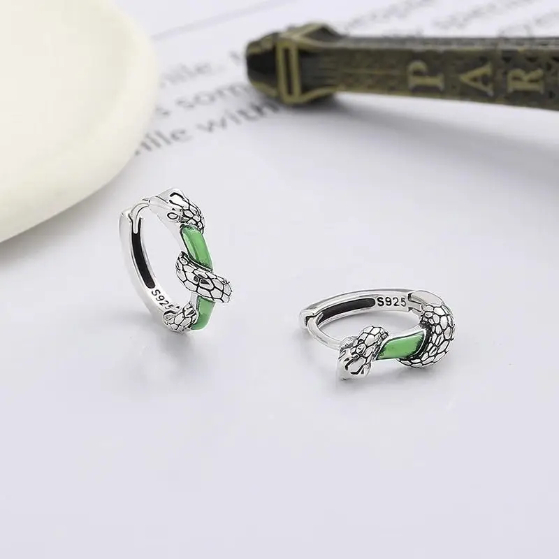 Retro Green Snake Earrings for Men