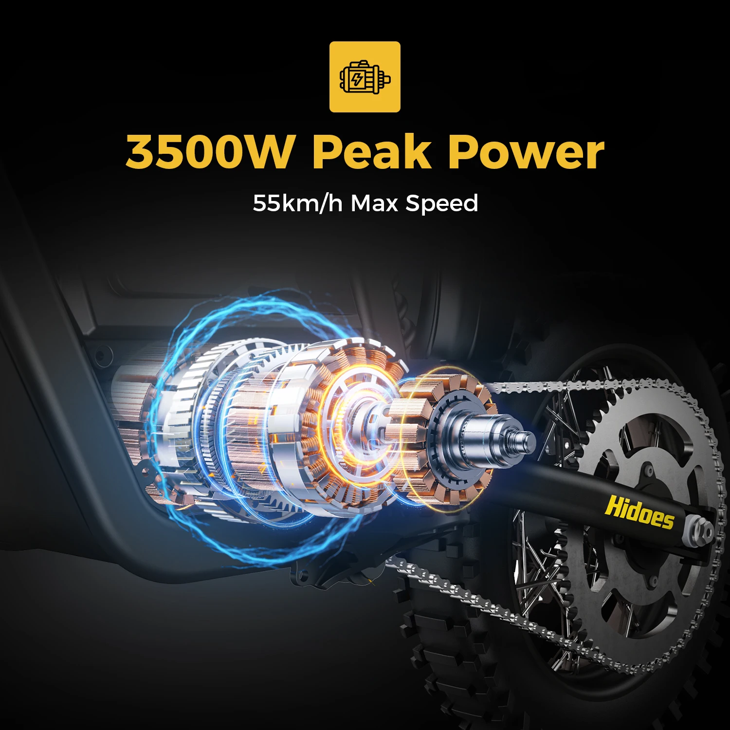 Motocicleta Eléctrica Hidoes G2 3500W 48V 23Ah con Neumáticos Gruesos de 12/14" para Adolescentes y Niños