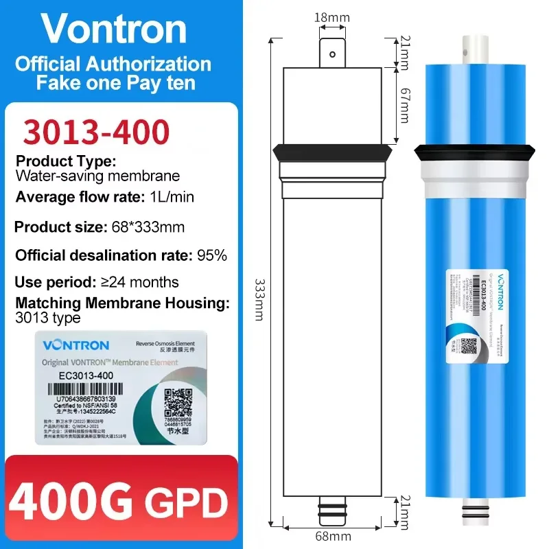 Vontron фирменный Оригинальный 400 GPD Универсальный RO мембрана 3013-400 очиститель воды для бытовой замены фильтрующий элемент