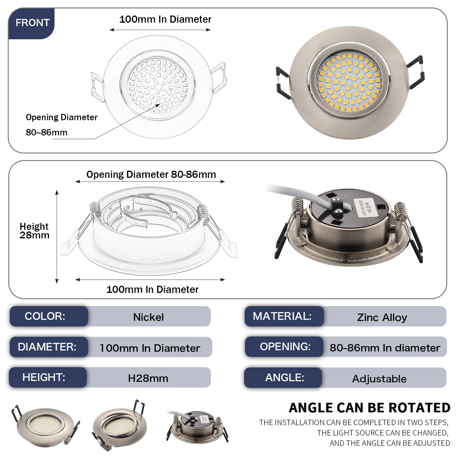 LED 매립형 다운라이트, 각도 조절식 천장 스포트라이트, 디스크 모양 회전 AC90-260V, 조도 조절식 내장형 호텔 다운라이트, 신제품