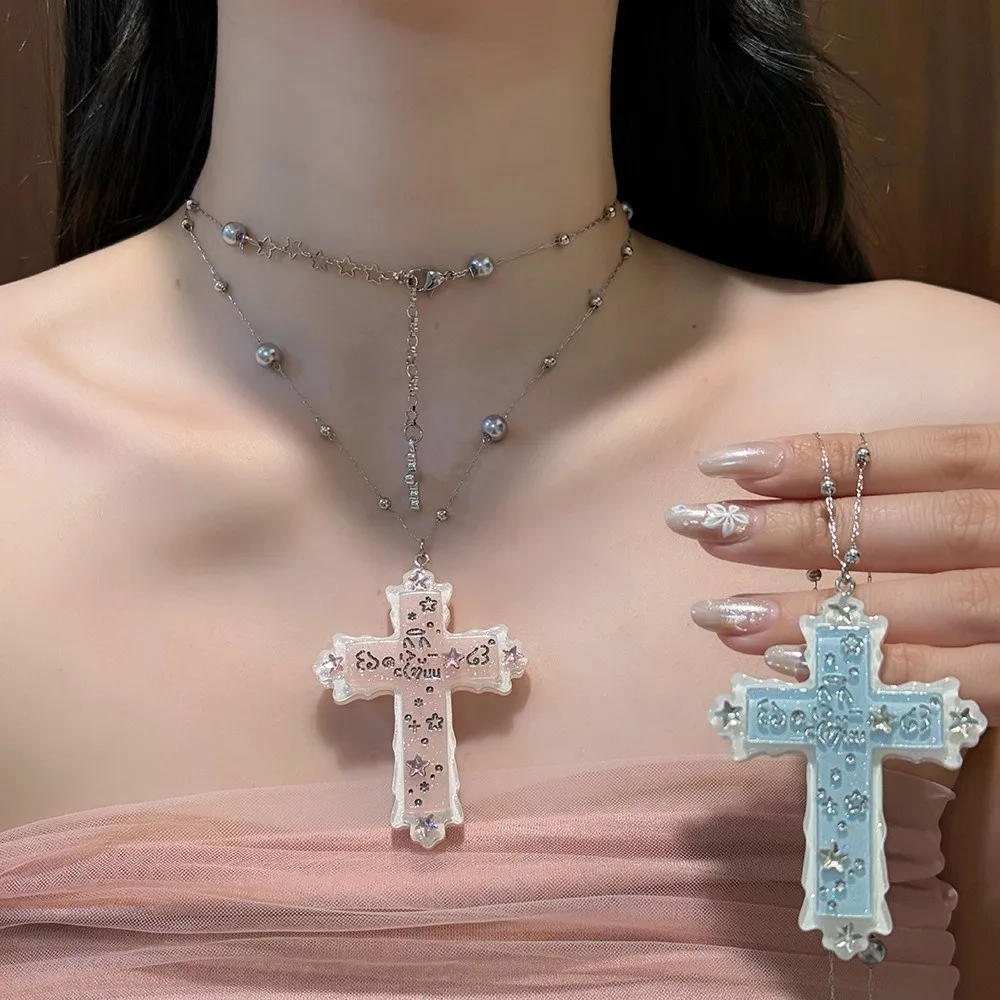 Hair Accessory Y2K Angel Hair Clips Acrylic Lightweight Cross Emoticon Side Bang Long Sweater Chain Women